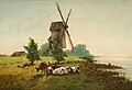 Vaches sur fond de paysage avec moulin, oil on canvas