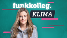 Logo und Schriftzug zum Funkkolleg Klima (2023) mit Moderatorin Jennifer Sieglar