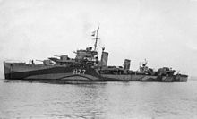 HMS Boreas, damaged escorting CW 8 HMS Boreas H77 greyscale.jpg