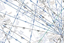 Aviation instrument-flying chart showing numerous lines representing airways and intersections, including the location of where the collision occurred, northwest of Brasilia.