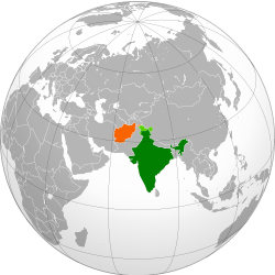 Карта с указанием местоположения Афганистана и Индии