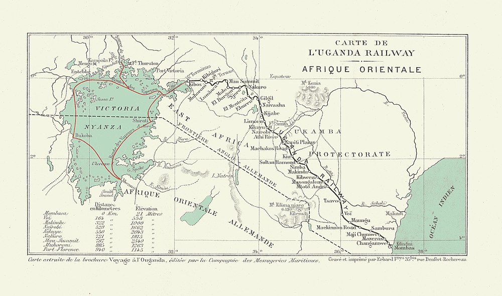 Carte du Chemin de fer de l'Ouganda en 1913.
