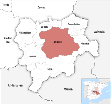 Die Lage des Gerichtsbezirk Albacete in der Provinz Albacete