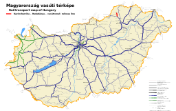 Trať na mapě maďarské železniční sítě.