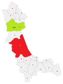 Location of Khoy County in صوبہ آذربائیجان غربی.