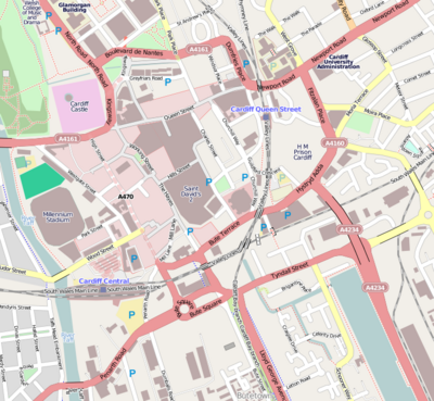 Mapa de localización del centro de Cardiff