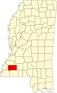 Округ Франклін на мапі штату Міссісіпі highlighting