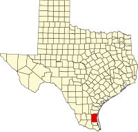 Map of Texas highlighting Kenedy County