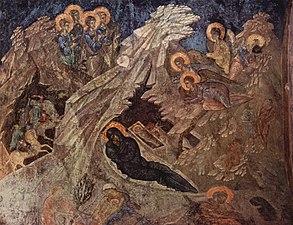 Scena Hristovog rođenja, freska u manastiru Peribleptos u Mistri na Peloponezu.