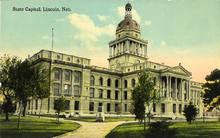 Открытка: Капитолий штата Небраска, вид с северо-восточного угла, c. 1912 г.