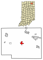 Location of Albion in Noble County, Indiana.