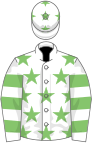 White, light green stars, hooped sleeves and stars on cap