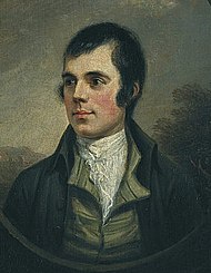 World renowned poet Robert Burns is considered the national poet, best known for works such as "Auld Lang Syne" and writing in the Scots language PG 1063Burns Naysmithcrop.jpg