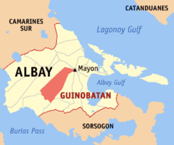 Mapa ng Albay na nagpapakita sa lokasyon ng Guinobatan.