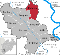 Läget för staden Pulheim i Rhein-Erft-Kreis