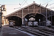 20. KWDie Bahnsteighalle des Bahnhof Lissabon Rossio im März 1984.