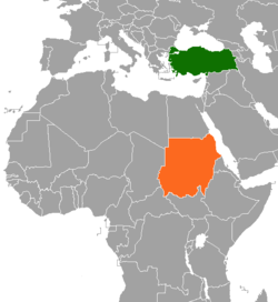 Haritada gösterilen yerlerde Turkey ve Sudan