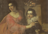 Allegory of Painting (c. 1620), a self-portrait of Virginia Vezzi painting the young Simon Vouet?