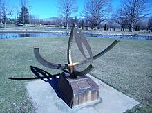 A combined analemmatic-equatorial sundial in Ann Morrison Park in Boise, Idaho, 43deg36'45.5"N 116deg13'27.6"W AnnMorrisonParkSundial.jpg