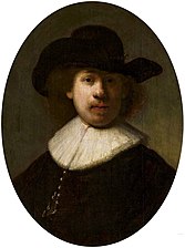 Portrait de Rembrandt, anonyme de l'entourage de Rembrandt (après 1632, musée national de Varsovie), d'après Autoportrait au chapeau à large bord de 1632.