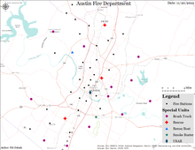 Fire station locations of the Austin Fire Department AustinFireDepartment.png