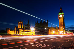 The UK system of parliamentary democracy ensures that the executive, and the prime minister, is removable by a simple majority vote in the House of Commons. The executive is bound to the rule of law, interpreted by the judiciary, but the judiciary may not declare an Act of Parliament to be unconstitutional. Big Ben after sunset.jpg