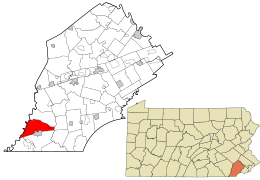 Location of Lower Oxford Township in Chester County, Pennsylvania (top) and of Chester County in Pennsylvania (below)