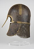 Coppergate Helmet (ca. 750–800) with a neck aventail combined with cheek guards