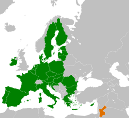 Kaart met daarop Europese Unie en Jordanië