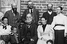 The residents of Lambrigg from 1894. Top row - George De Salis, William Farrer, Henry De Salis, Charlotte De Salis (Henry's wife). Bottom row - Mary De Salis (George's wife), Leopold De Salis, Nina Farrer.