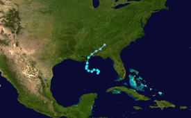 热带风暴的追踪图。路易斯安那州位于地图的中心附近