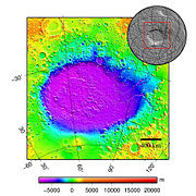 希腊盆地区地形，陨坑低于火星标准地形基准面7152米(23000英尺) [101]。