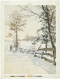 Hunter and Dog in Snow, sans date (chromolithographie de la Louis Prang & Company)