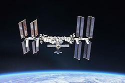 International Space Station in 2018. ISS-56 International Space Station fly-around (08).jpg