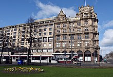 Jenners department store, Princes Street, Edinburgh, viewed from the gardens opposite (March 2021).