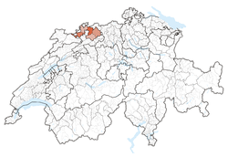 Mapo de Svislando, loko de Kantono Bazelo Kampara elstarigita