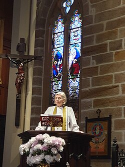 Archbishop of Perth, Kay Goldsworthy, preaching in Sydney for the 40th anniversary of the Movement for the Ordination of Women Kay Goldsworthy preaching at Christ Church St Laurence, Sydney.jpg