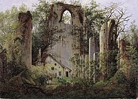 Ruines du monastère d'Eldena, par C.D. Friedrich, 1825, huile sur toile, Alte Nationalgalerie.