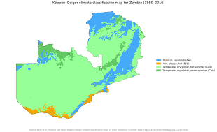 Zambia map of Koppen climate classification. Koppen-Geiger Map ZMB present.svg