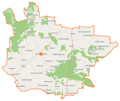 Mapa konturowa gminy Krzynowłoga Mała, na dole znajduje się punkt z opisem „Łanięta”