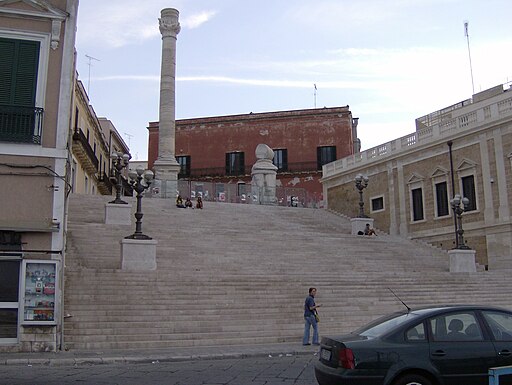 The Roman pillar marking a end of the ancient Via Appia in Brindisi