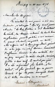 Joseph Royal Lettre à Alphonse Desjardins 1874-11-10