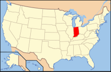 A map of the United States, with Indiana in a different color