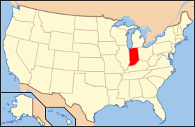 Kort over USA med Indiana markeret