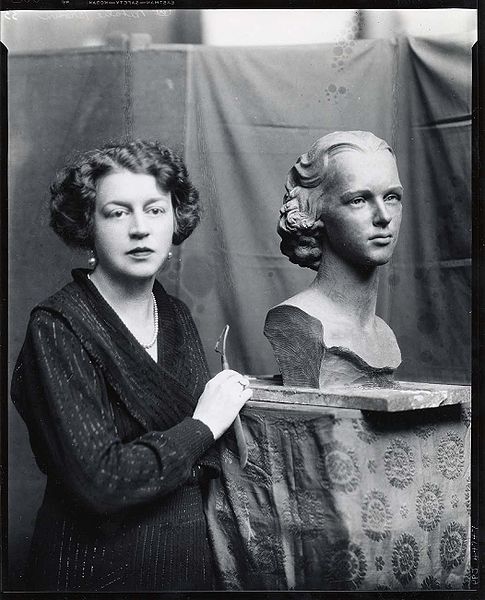 File:Margaret French Cresson, American sculptor, 1889-1973, standing beside bust of Nathalie Osborn.jpg