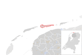 Locatie van de gemeente Ameland (gemeentegrenzen CBS 2016)