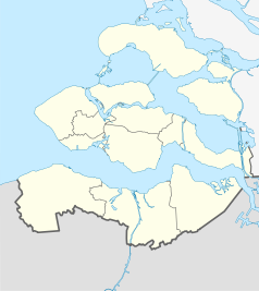 Mapa konturowa Zelandii, blisko centrum po lewej na dole znajduje się punkt z opisem „Biervliet”