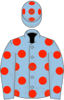 Light blue, scarlet spots