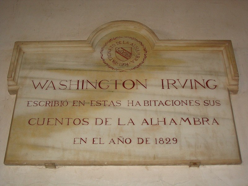 Archivo:Placa en recuerdo a Washington Irving en la Alhambra.JPG