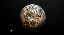 Representación Artistica de un exoplaneta de lava